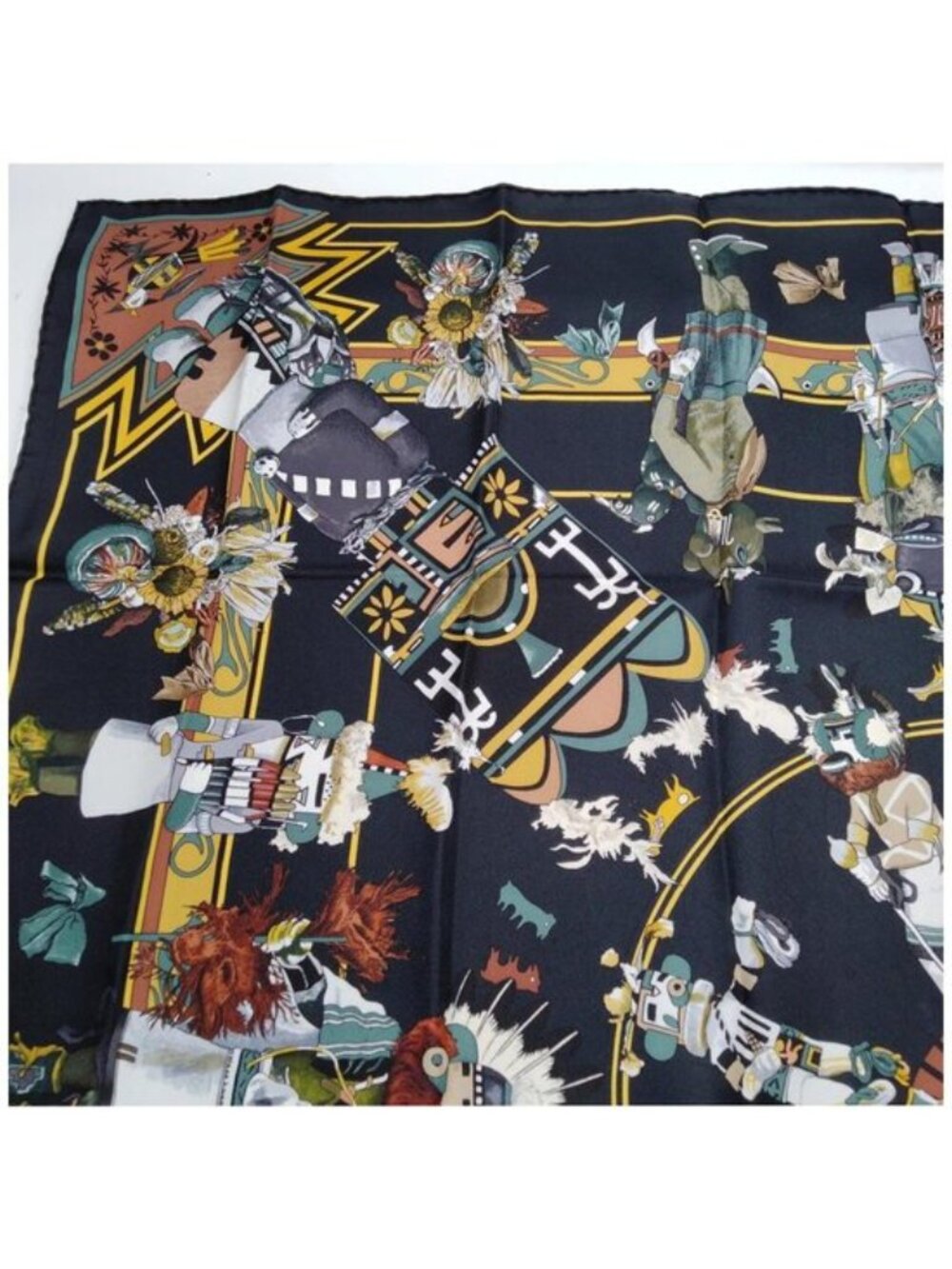 Hermes Kachinas Kermit Oliver Carré 90 Scarf Black Multicolor Silk - Picture 7 of 10